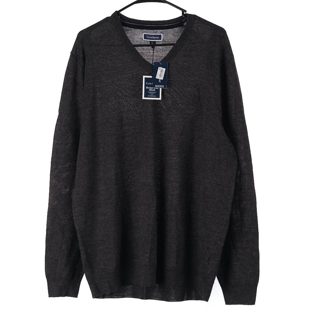 Club Room Gray Merino Wool Blend V-Neck Men's XL Lightweight Sweater